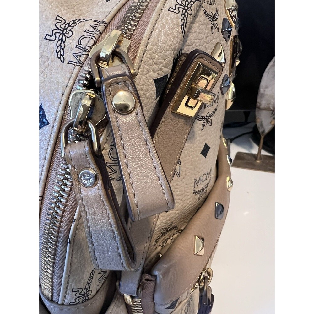 Authentic MCM Small Stark Studded Backpack in Beige Visetos Monogram Canvas - Ex - Picture 7 of 15